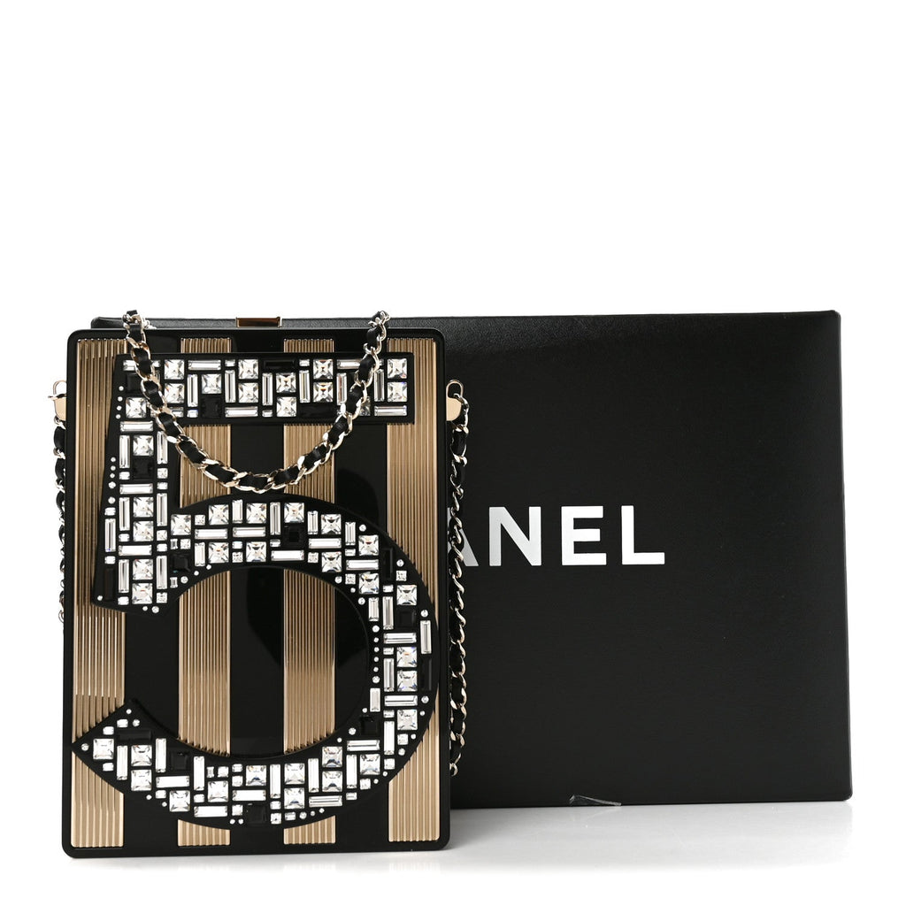 Plexiglass Strass Mosaic No 5 Minaudiere Clutch Black Gold