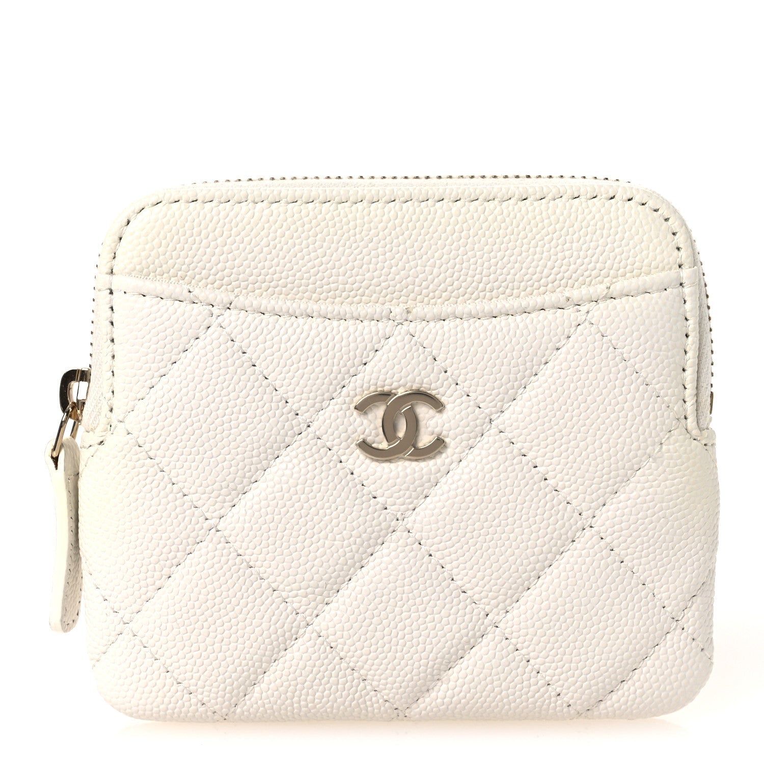 Caviar Quilted Zip Card Holder Wallet White