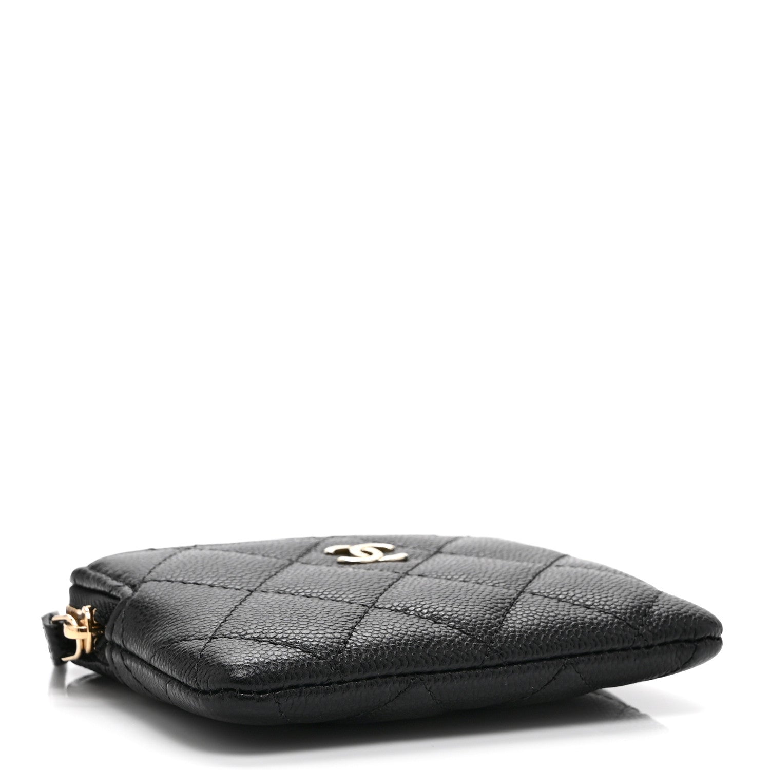 Caviar Quilted Zip Card Holder Wallet Black