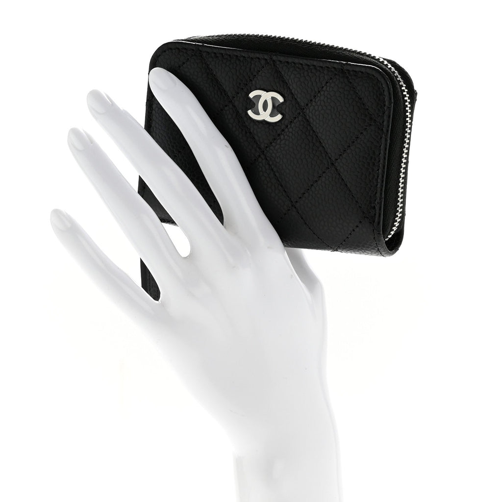 Caviar Quilted Zip Coin Purse Black