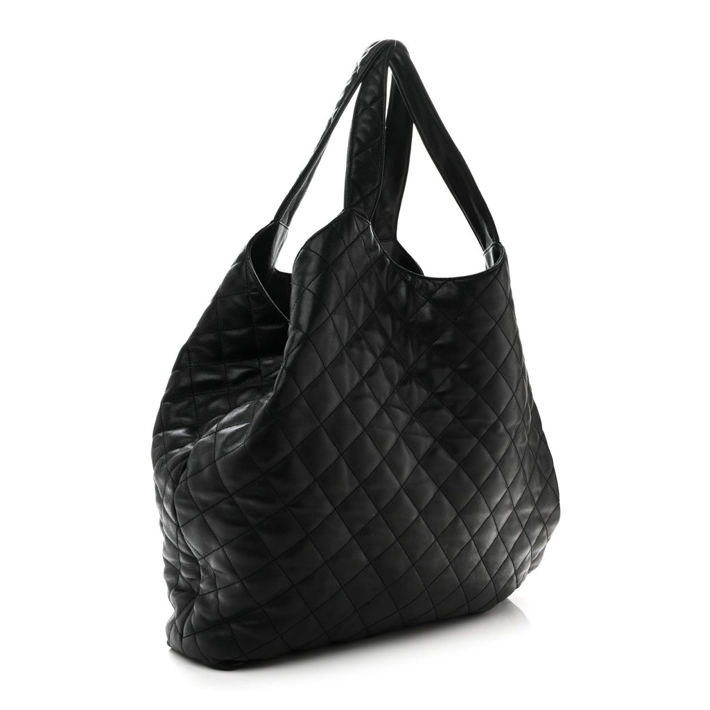 Lambskin Quilted Maxi Icare Shopping Tote Black