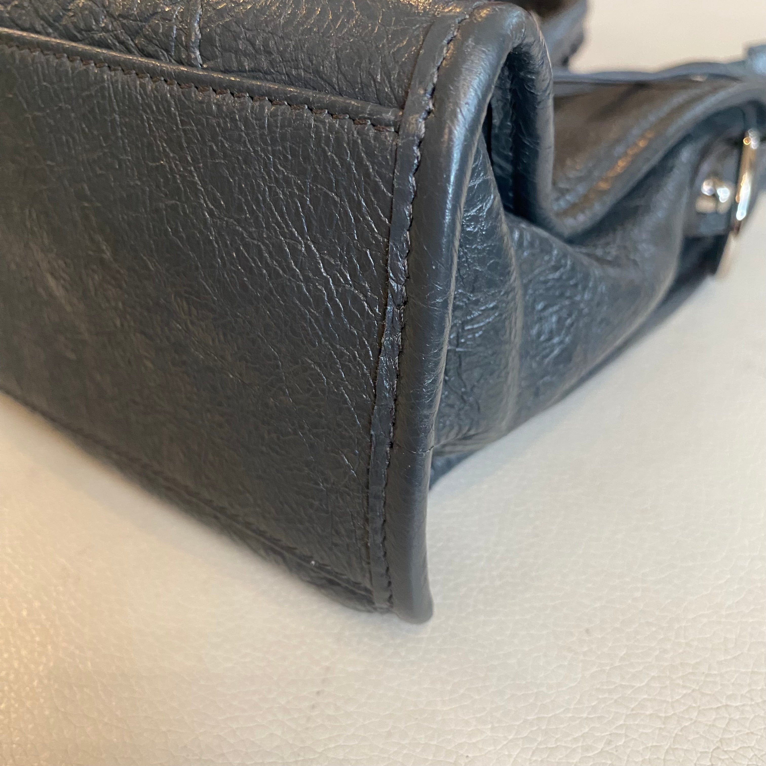 Balenciaga Le City Classic Studs Handbag Satchel Textured Leather Small Black