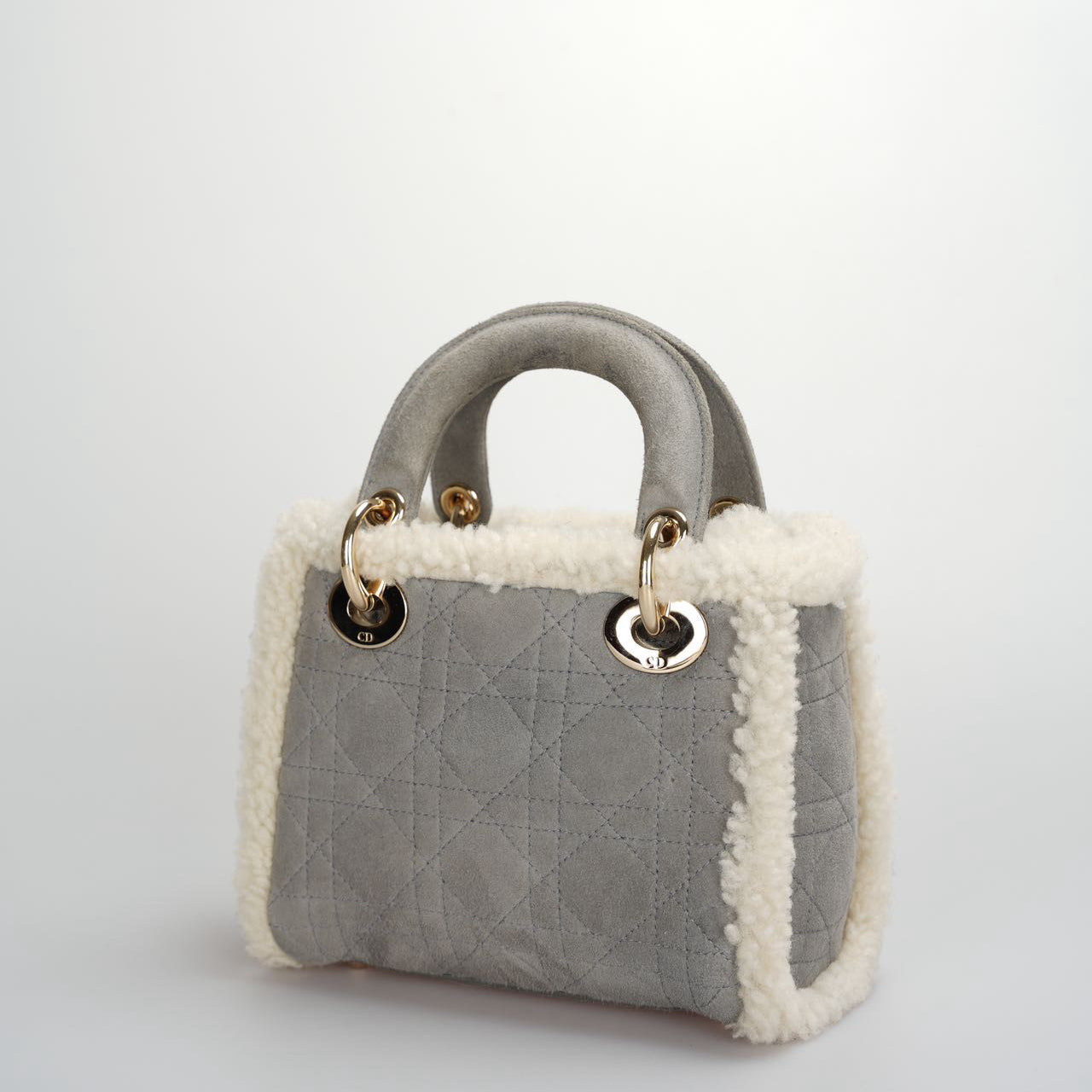 Christian Dior Lady Dior   2020 Mini Suede Shearling Cannage Lady Dior satchel