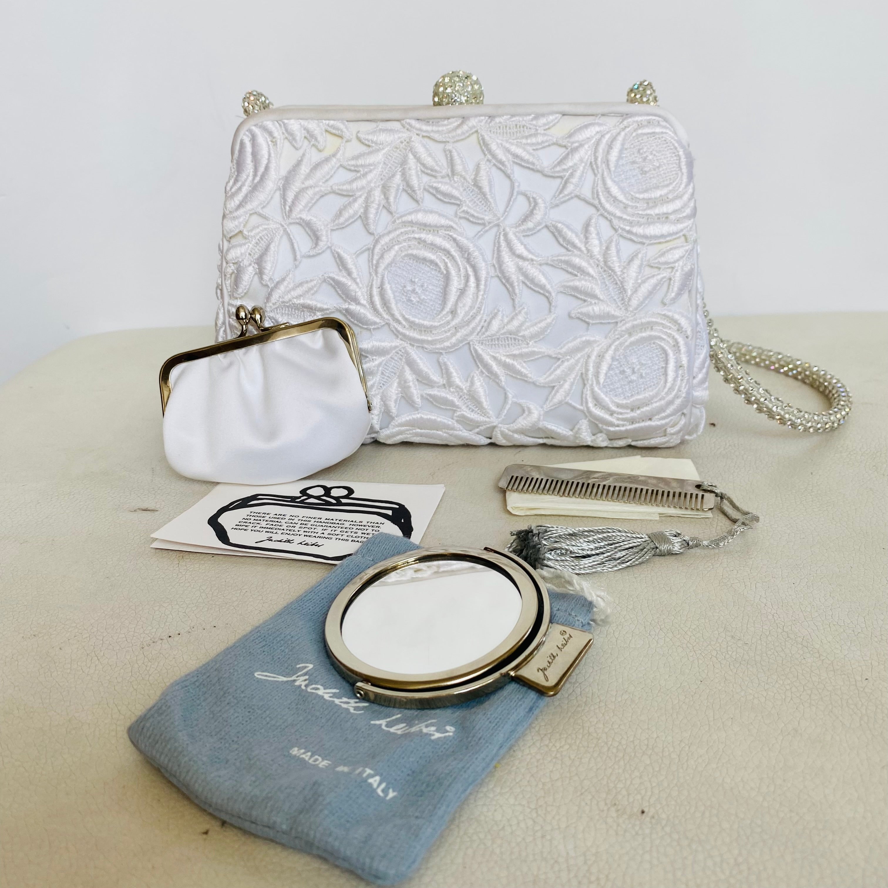 JUDITH LEIBER White/Crystal Shoulder Bag Bridal Handbag