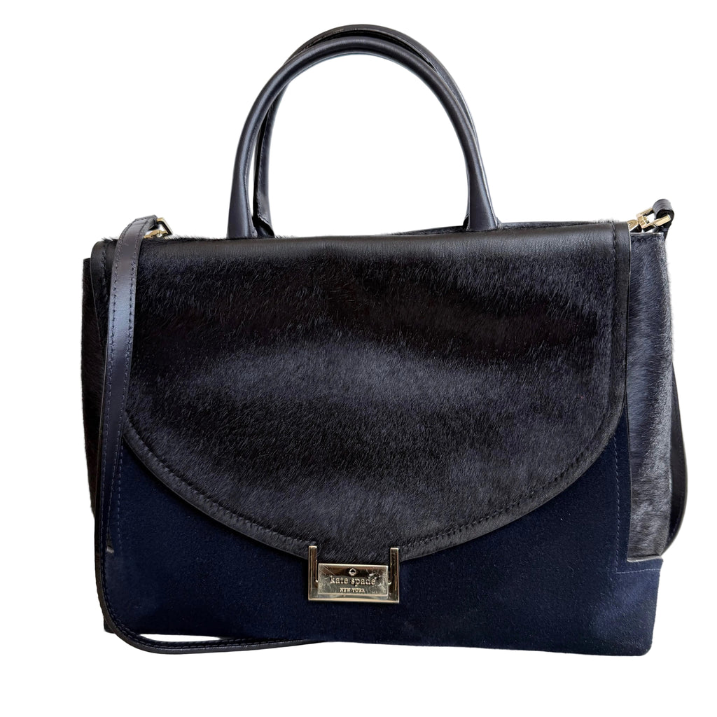 KATE SPADE TAIDEN Calf-Hair Tote Handbag in Midnight Blue NWOT