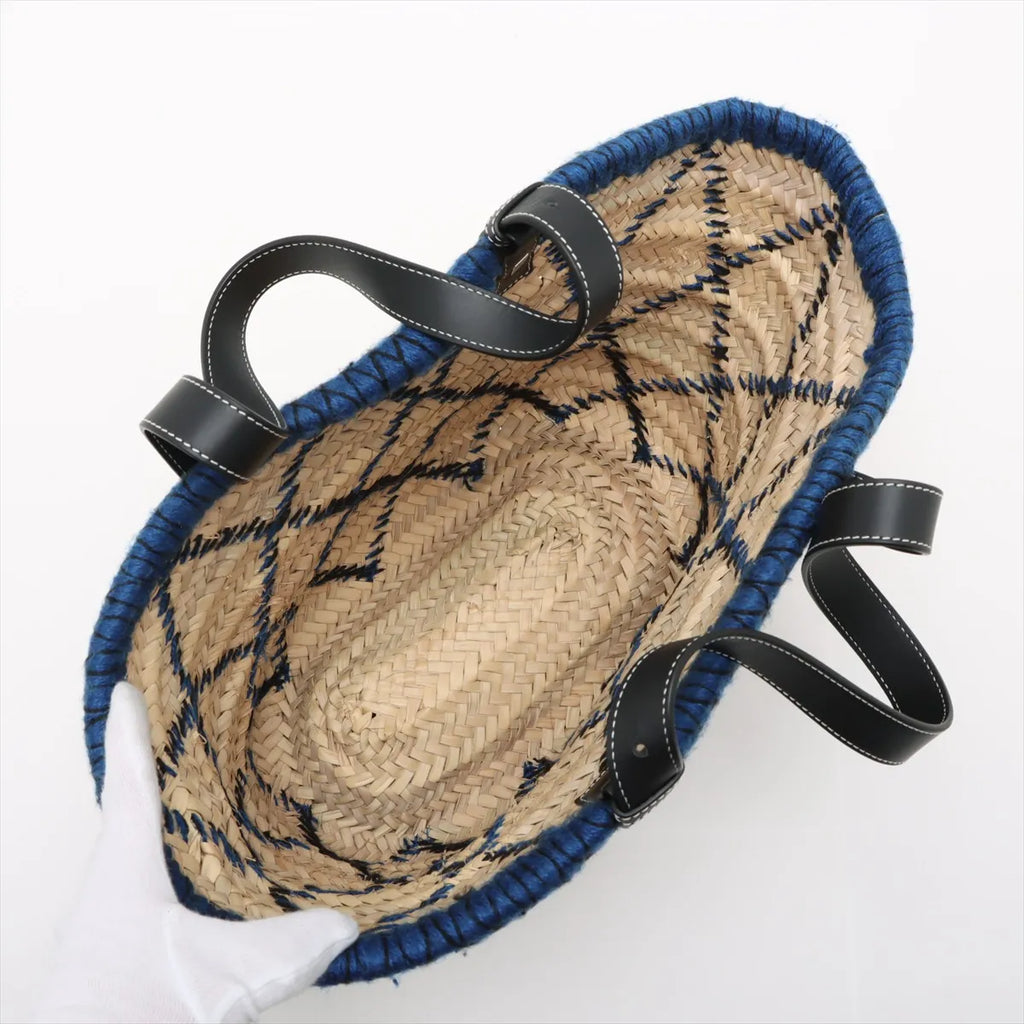 Loewe Basket Medium Raffia Tote Bag Beige x Blue