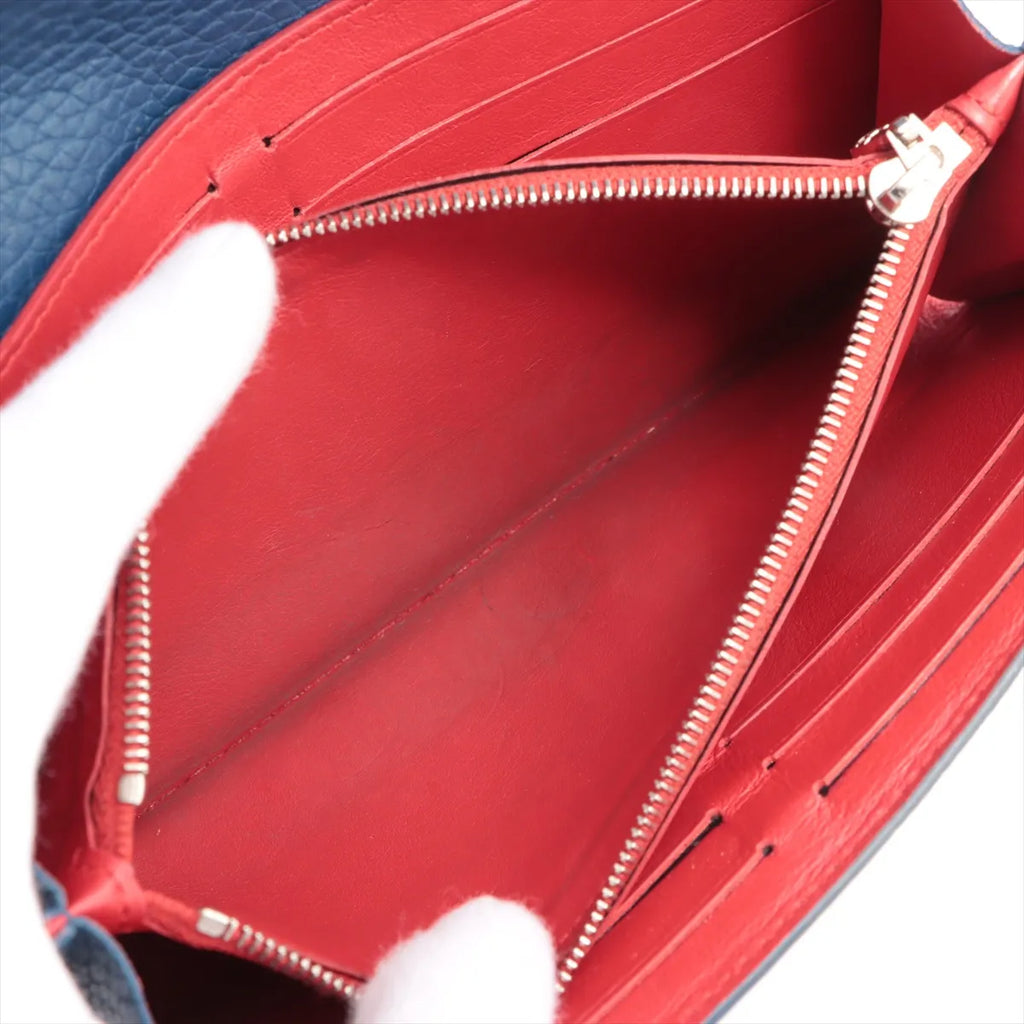 Louis Vuitton Taurillon Capucines Long Wallet Navy x Red