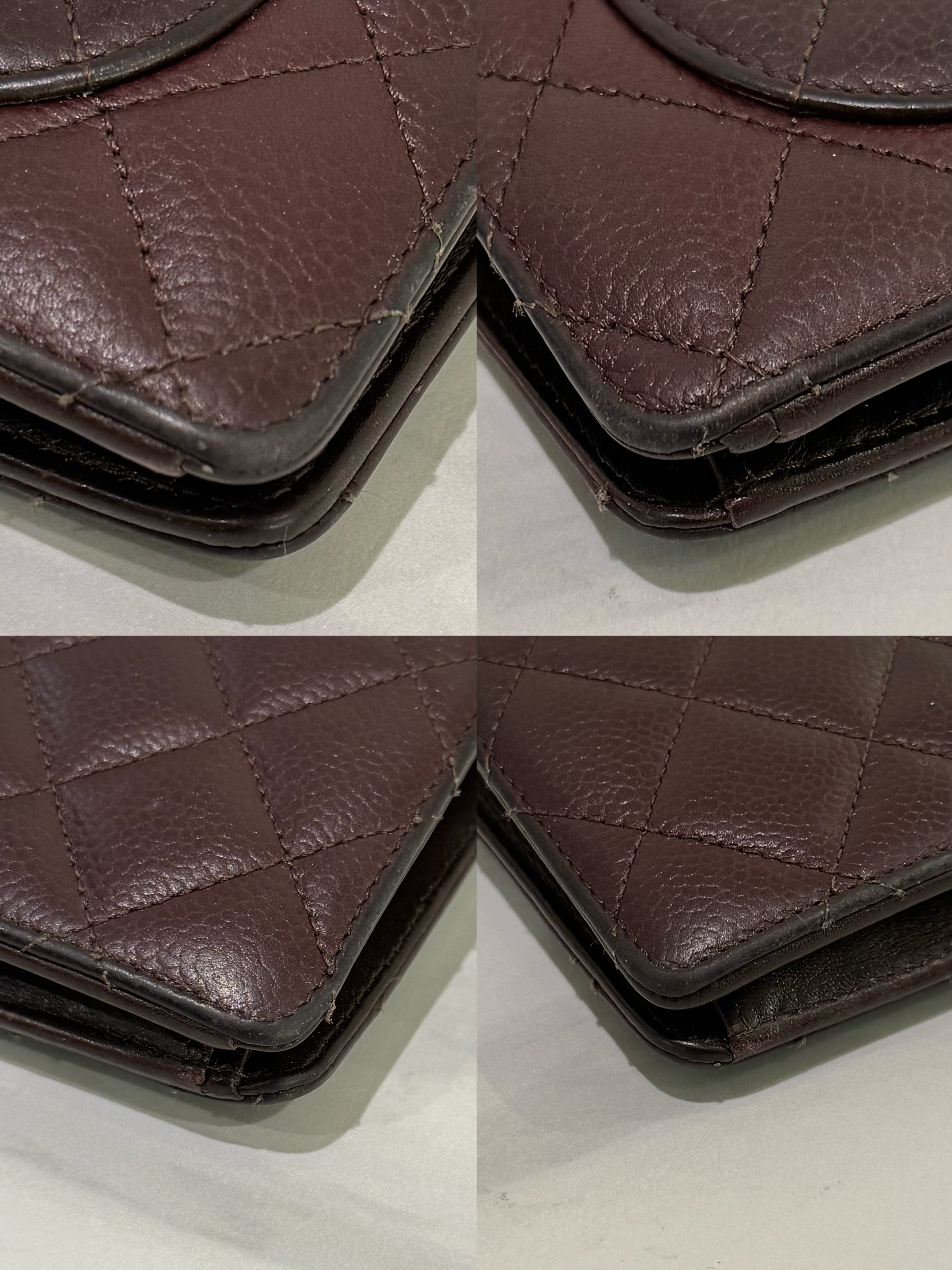 CHANEL LONG WALLET DARK BROWN CAVIAR LEATHER FOLDING WALLET