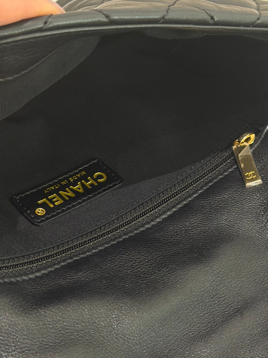 CHANEL CF Black Lambskin Shoulder Bag with Gold Trim