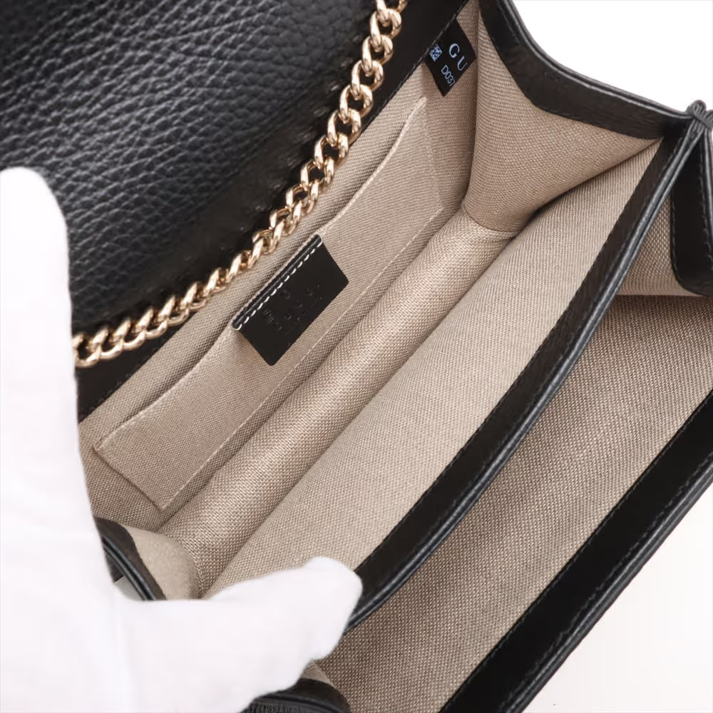 Gucci Interlocking GG Leather Chain Shoulder Bag Black