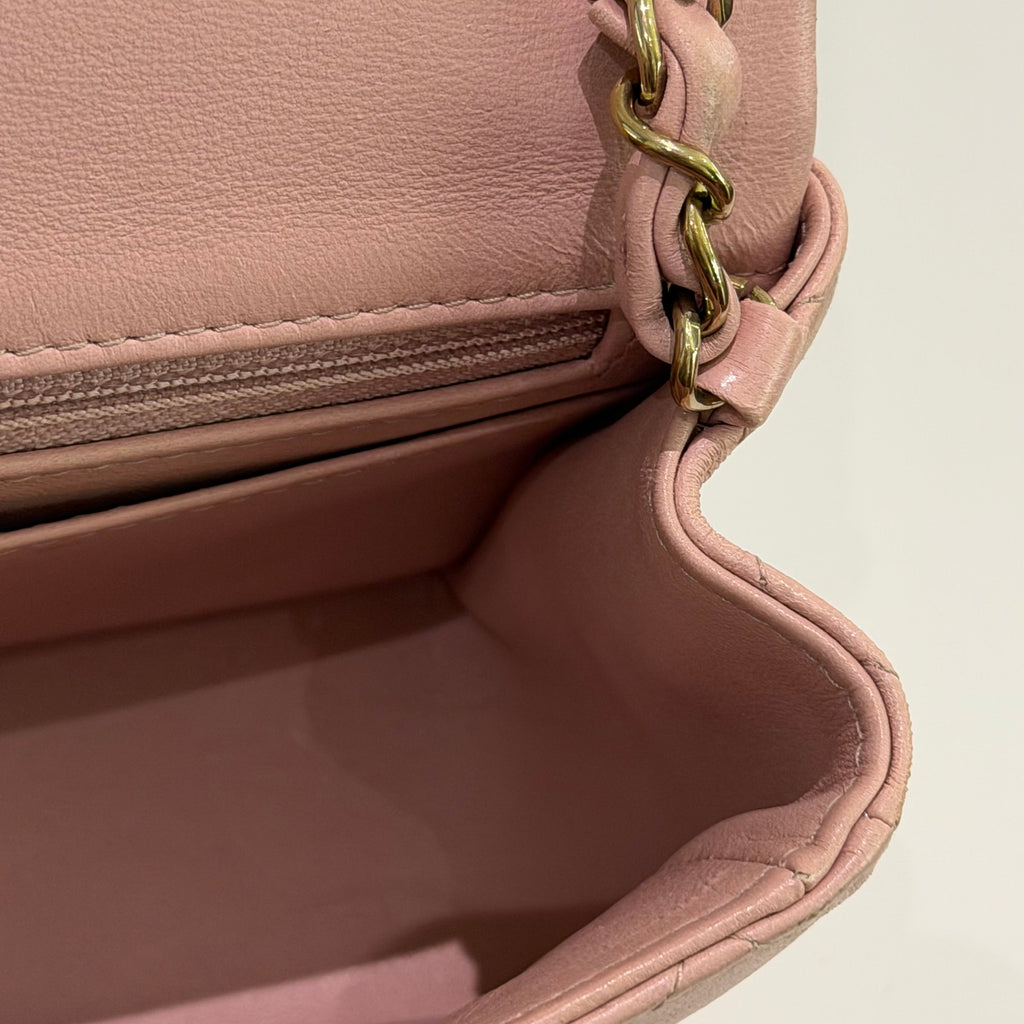 CHANEL CLASSIC FLAP MINI RECTANGULAR PINK LAMBSKIN WITH GOLD HARDWARE (CHIP MODEL)