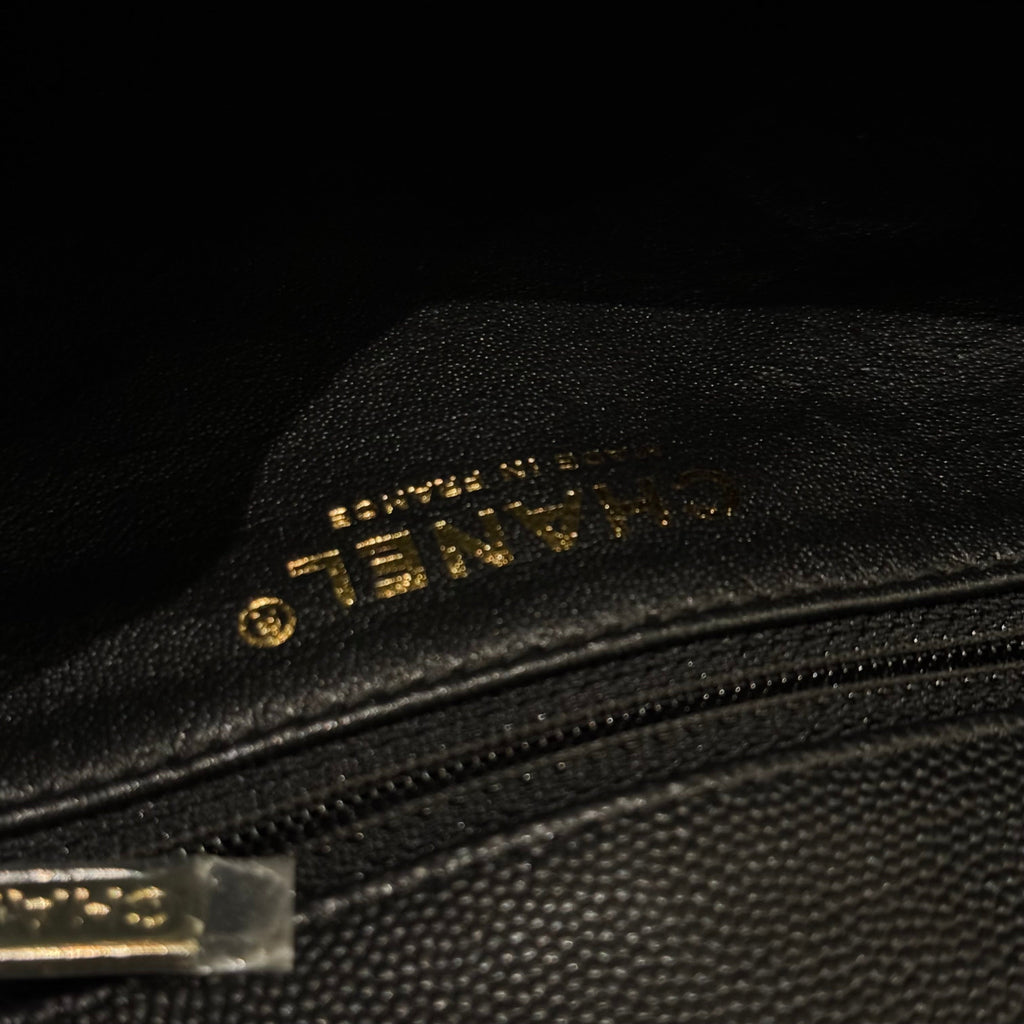 CHANEL CF BLACK CAVIAR LEATHER CLUTCH EVENING BAG WITH GOLD HARDWARE