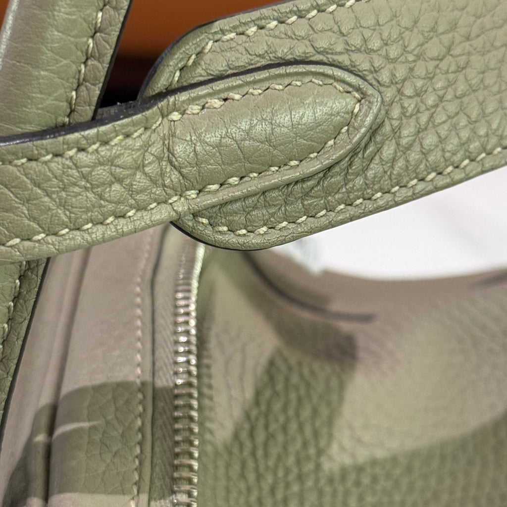 HERMÈS LINDY 30 SAGE GREEN WITH PALLADIUM HARDWARE (STAMP X)