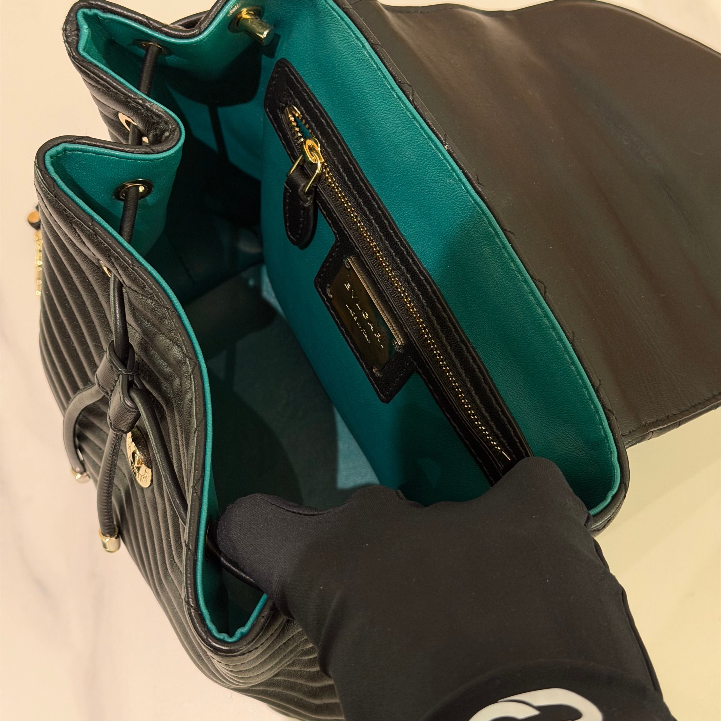 Bvlgari Serpenti Forever Black V-Quilted Enamel Snakehead Backpack