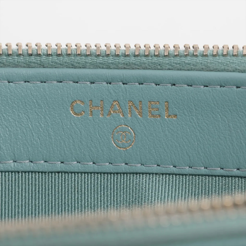 Chanel CC Logo Matelasse Caviar Skin Wallet on Chain Light Blue