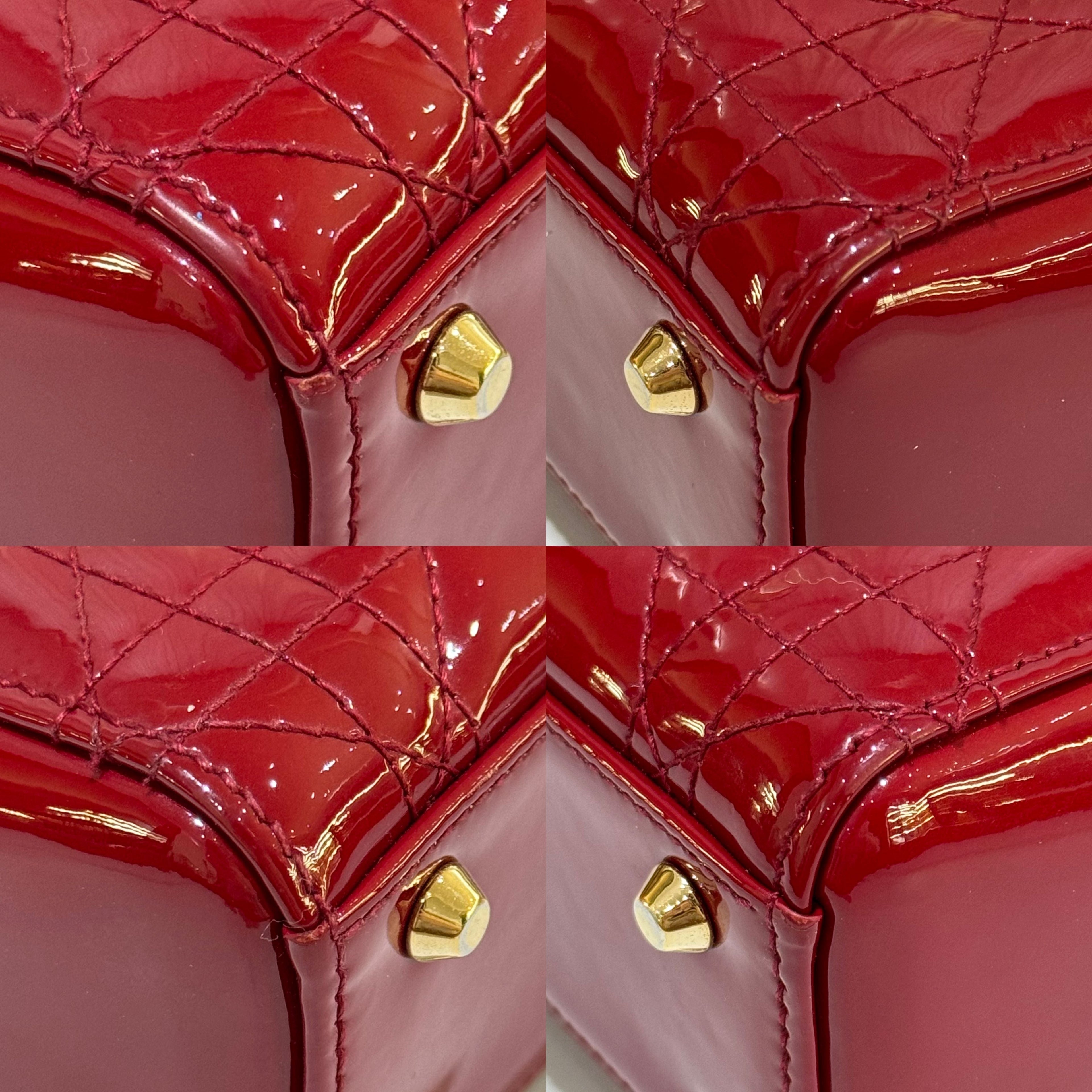 DIOR MINI LADY DIOR PATENT LEATHER RED