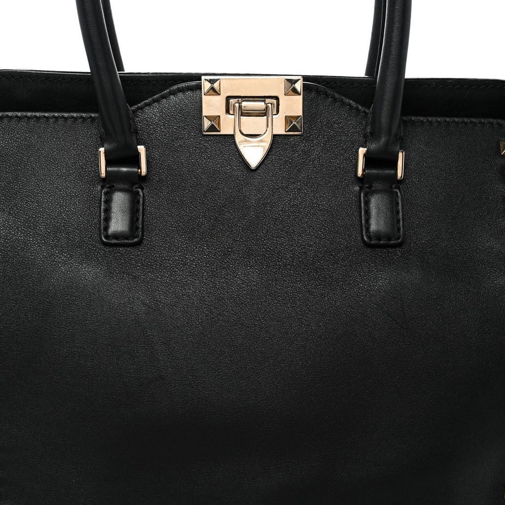 Vitello Rockstud Double Handle Tote Black