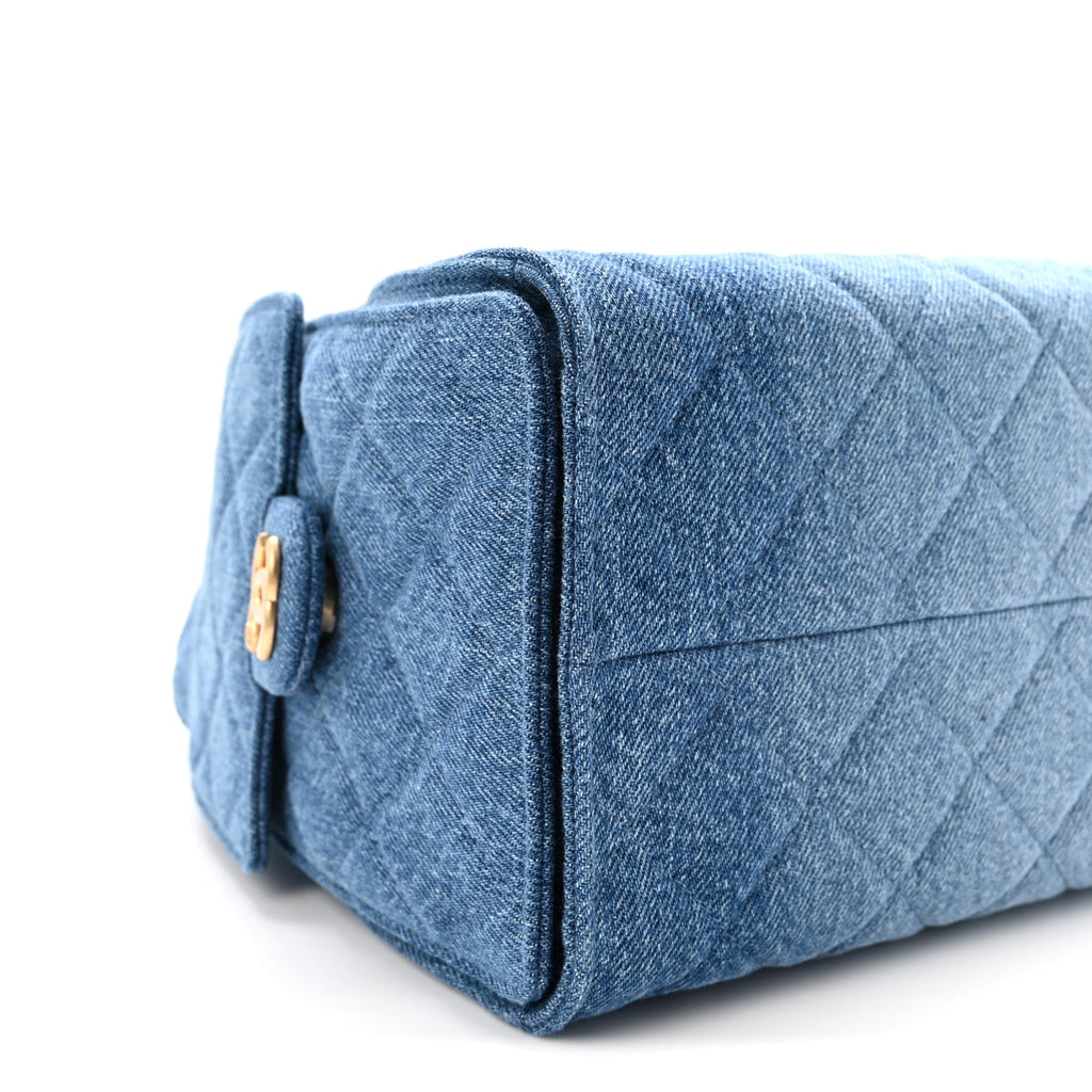 Washed Denim Quilted Small Chanel 25 Handbag Blue