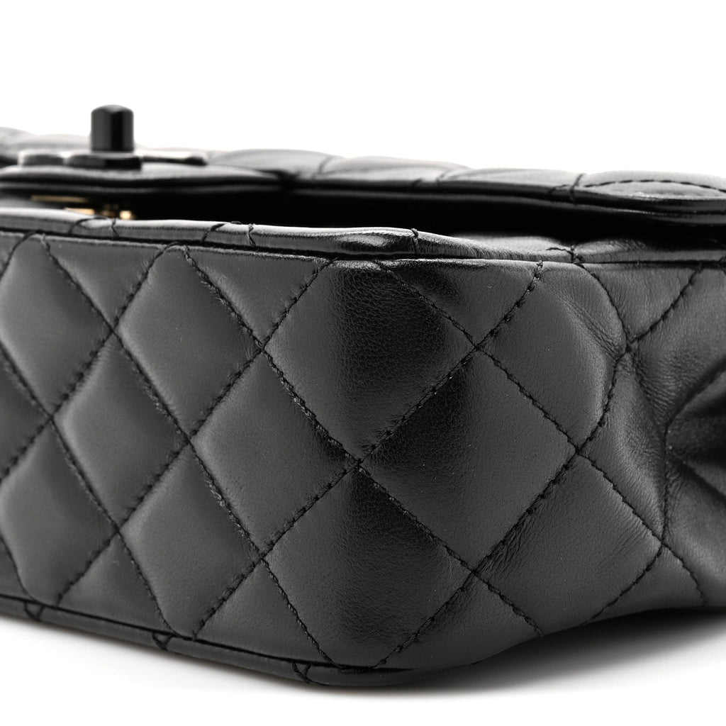 Lambskin Quilted Small Single Flap Top Handle Bag So Black