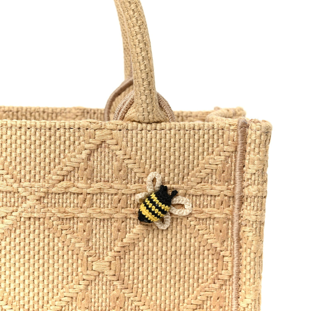 Raffia Cannage Crocheted Bee Mini Book Tote with Strap Natural