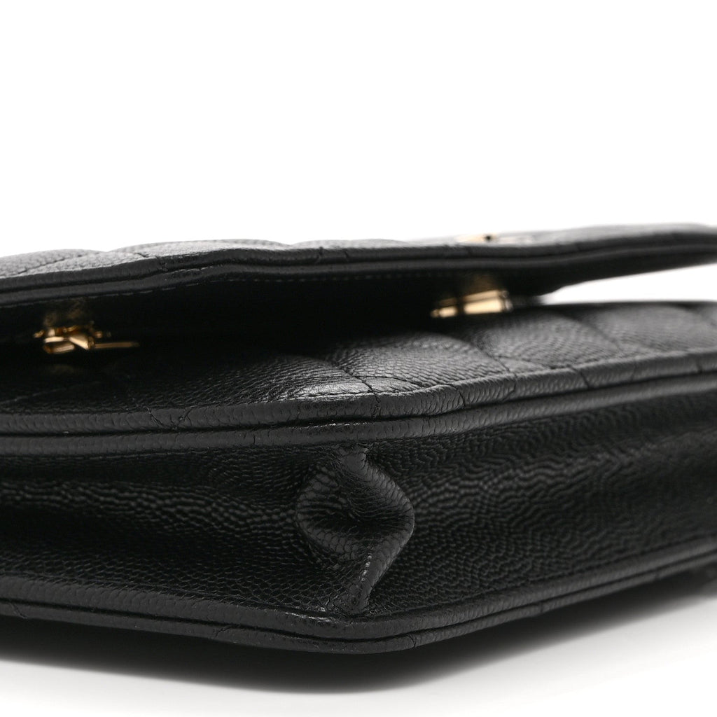 Caviar Quilted Crystal CC Wallet On Chain WOC Black