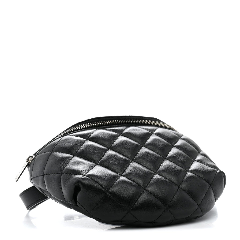 Calfskin Quilted Uniform Waist Belt Bag Black
