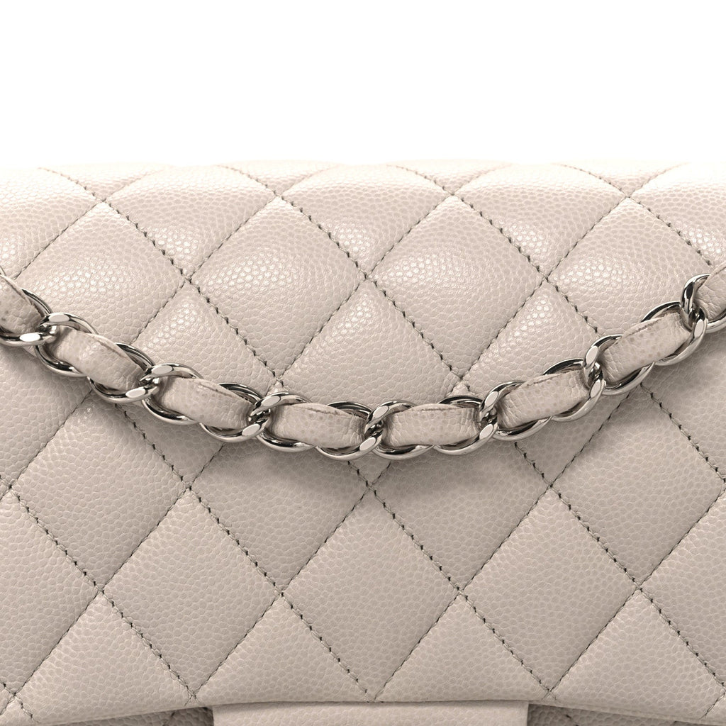 Caviar Quilted Medium Double Flap Ivory