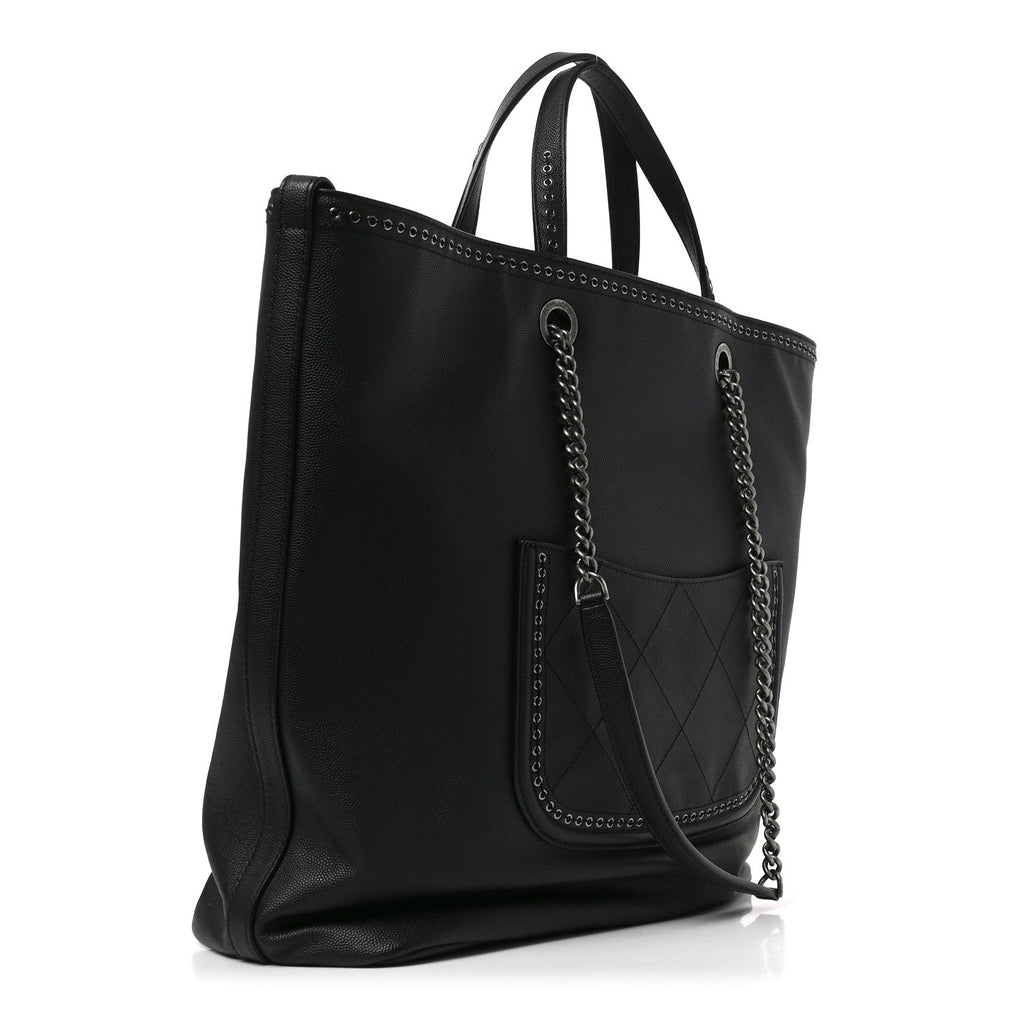 Calfskin Large Coco Eyelets Shopping Tote Black