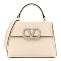 Grainy Calfskin Swarovski Crystal Embellished Small VSling Top Handle Bag Light Ivory