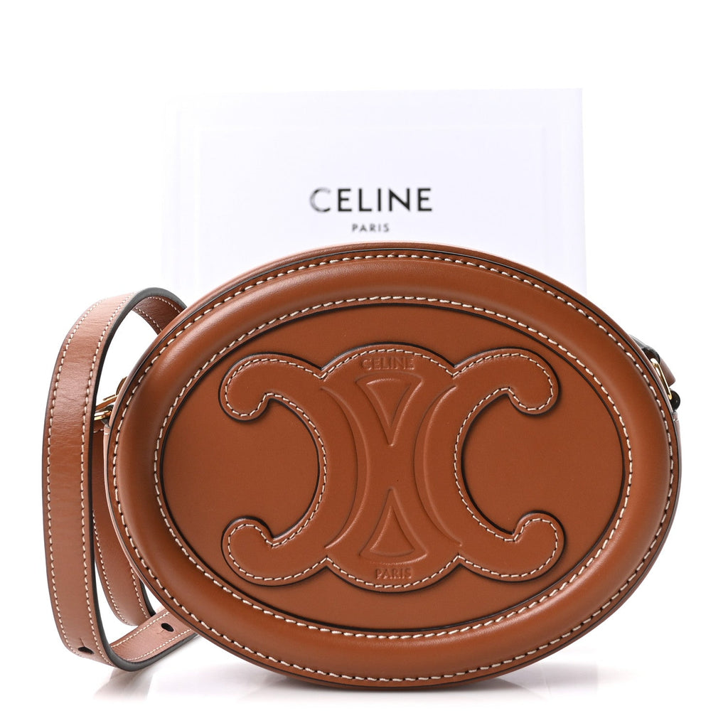 Smooth Calfskin Cuir Small Triomphe Oval Crossbody Purse Tan