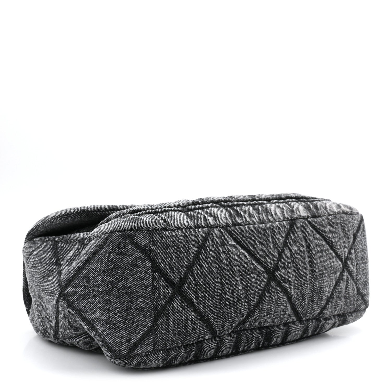 Washed Denim Quilted Large Flap Bag Black