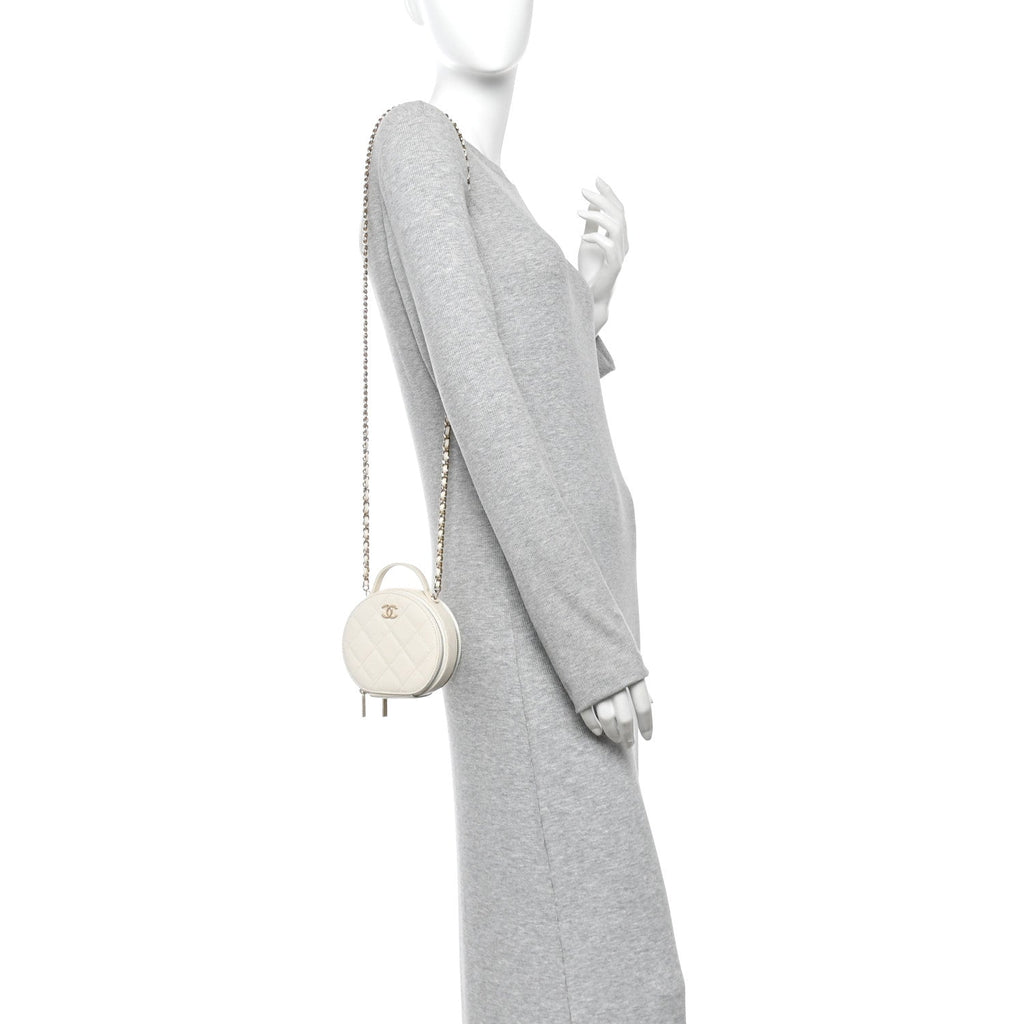 Caviar Quilted Round Handle With Care Vanity With Chain White