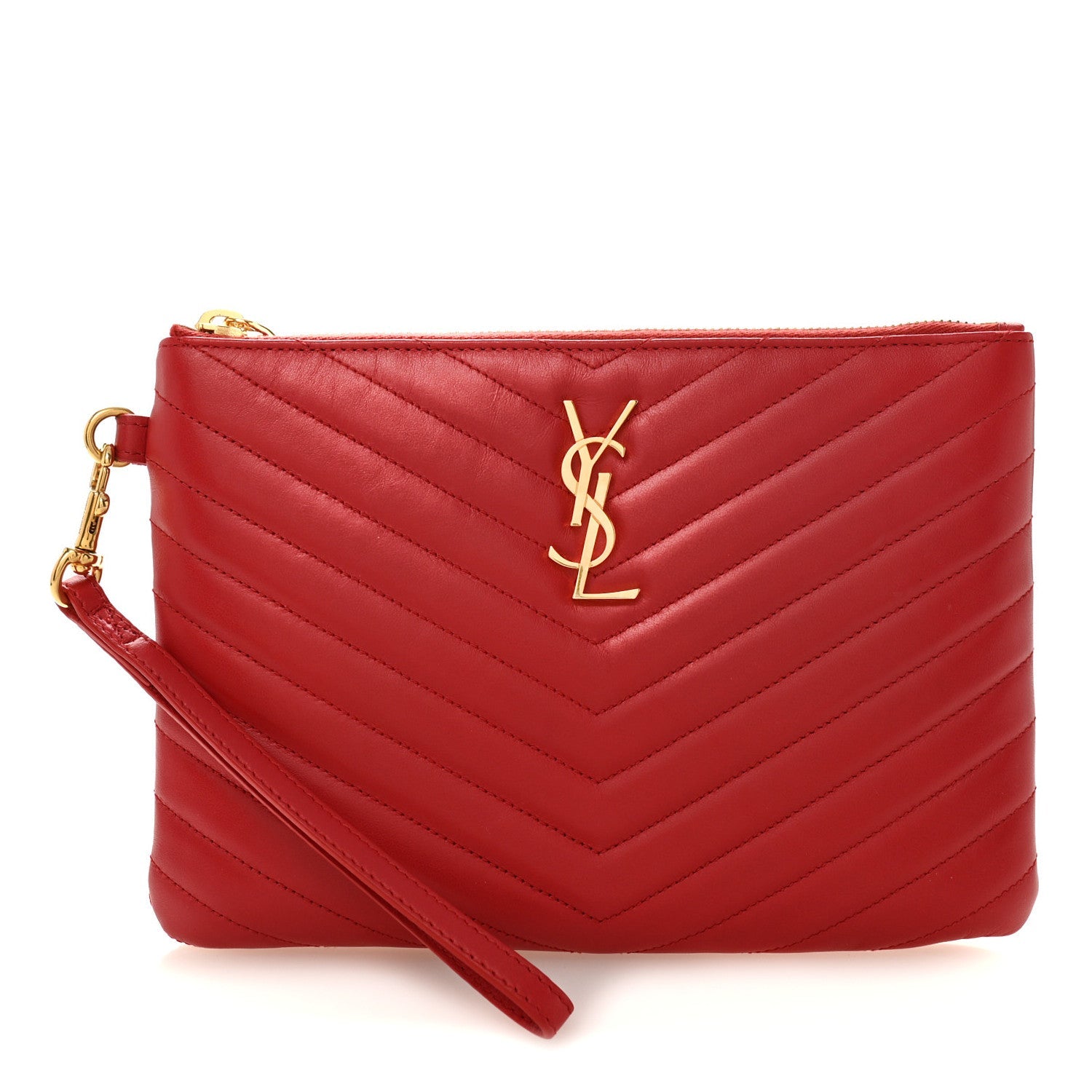 Calfskin Matelasse Chevron Monogram A5 Wristlet Bandana Red