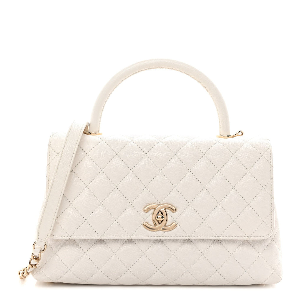 Caviar Quilted Small Coco Handle Flap White