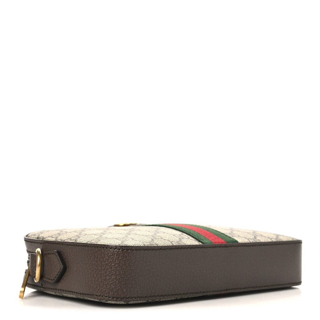 GG Supreme Monogram Textured Dollar Calfskin Web Ophidia Wristlet Shoulder Bag Beige Ebony New Acero