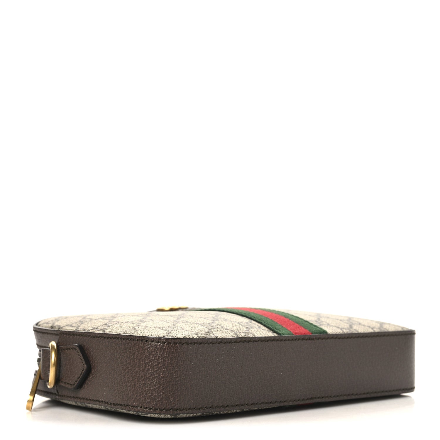 GG Supreme Monogram Textured Dollar Calfskin Web Ophidia Wristlet Shoulder Bag Beige Ebony New Acero