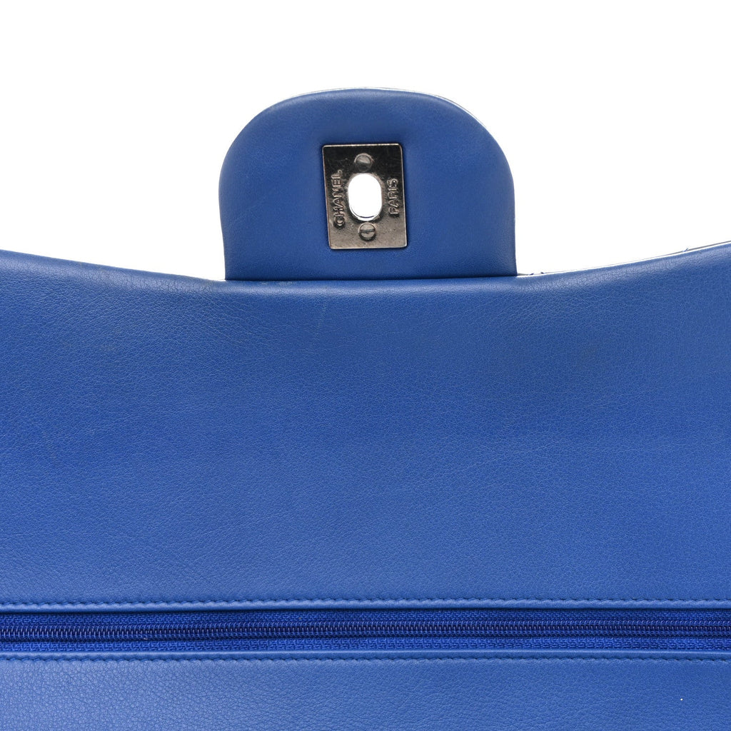 Patent Quilted Jumbo Double Flap Blue