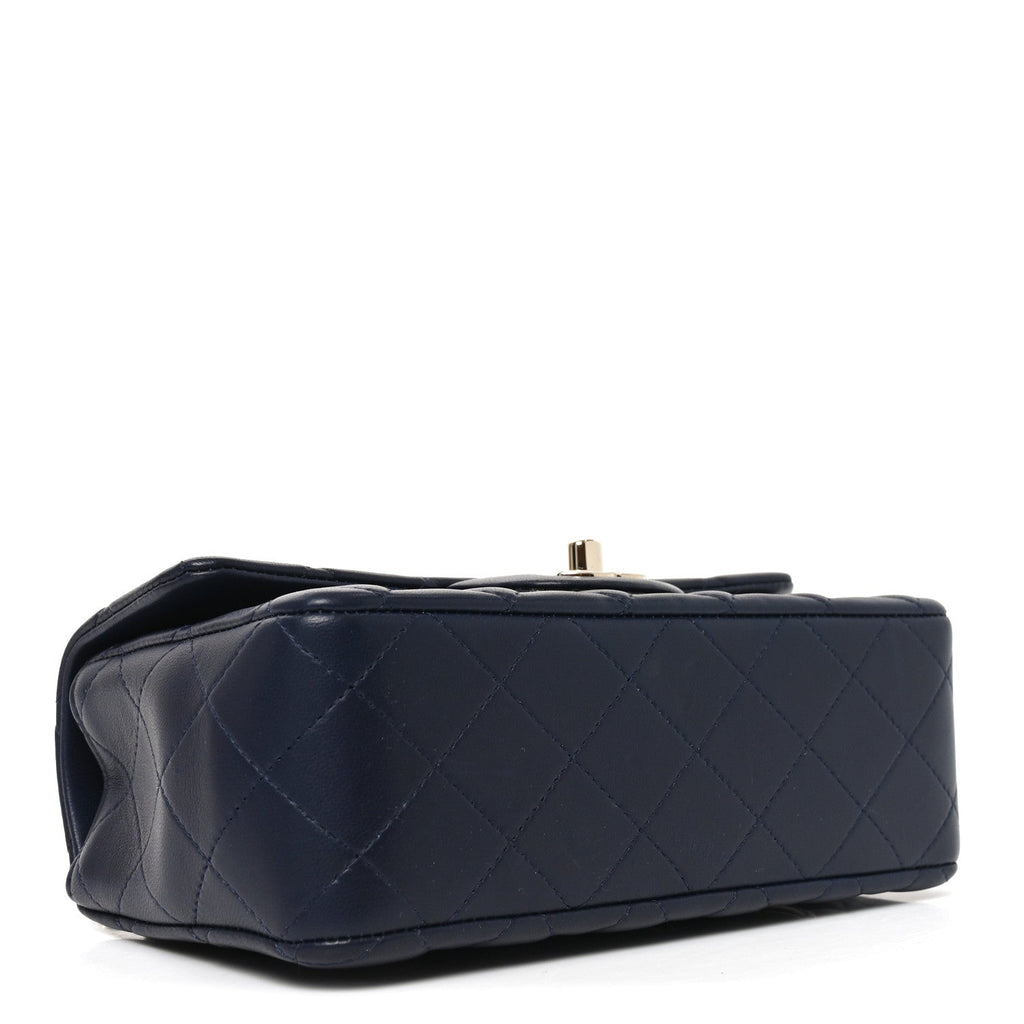 Lambskin Quilted Mini Chain Top Handle Rectangular Flap Navy