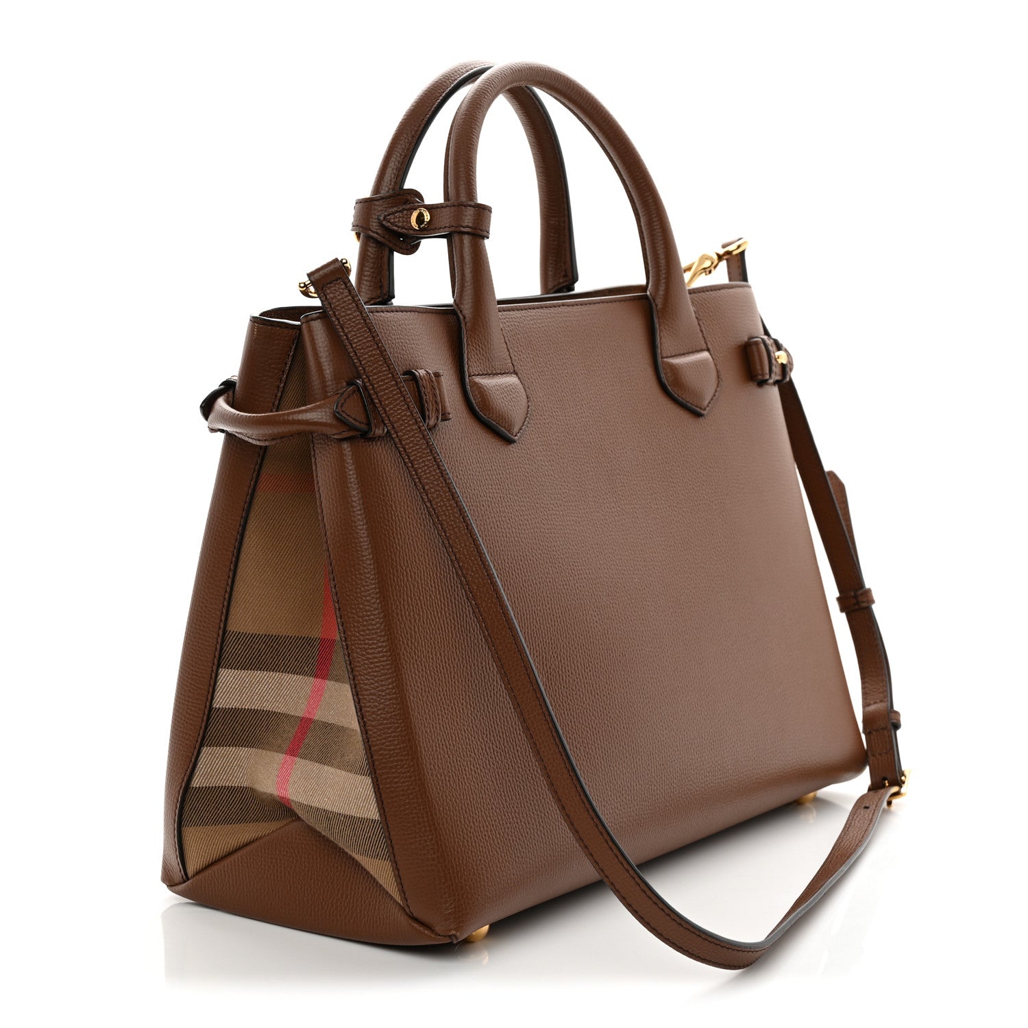 Grainy Calfskin House Check Medium Banner Tote Tan