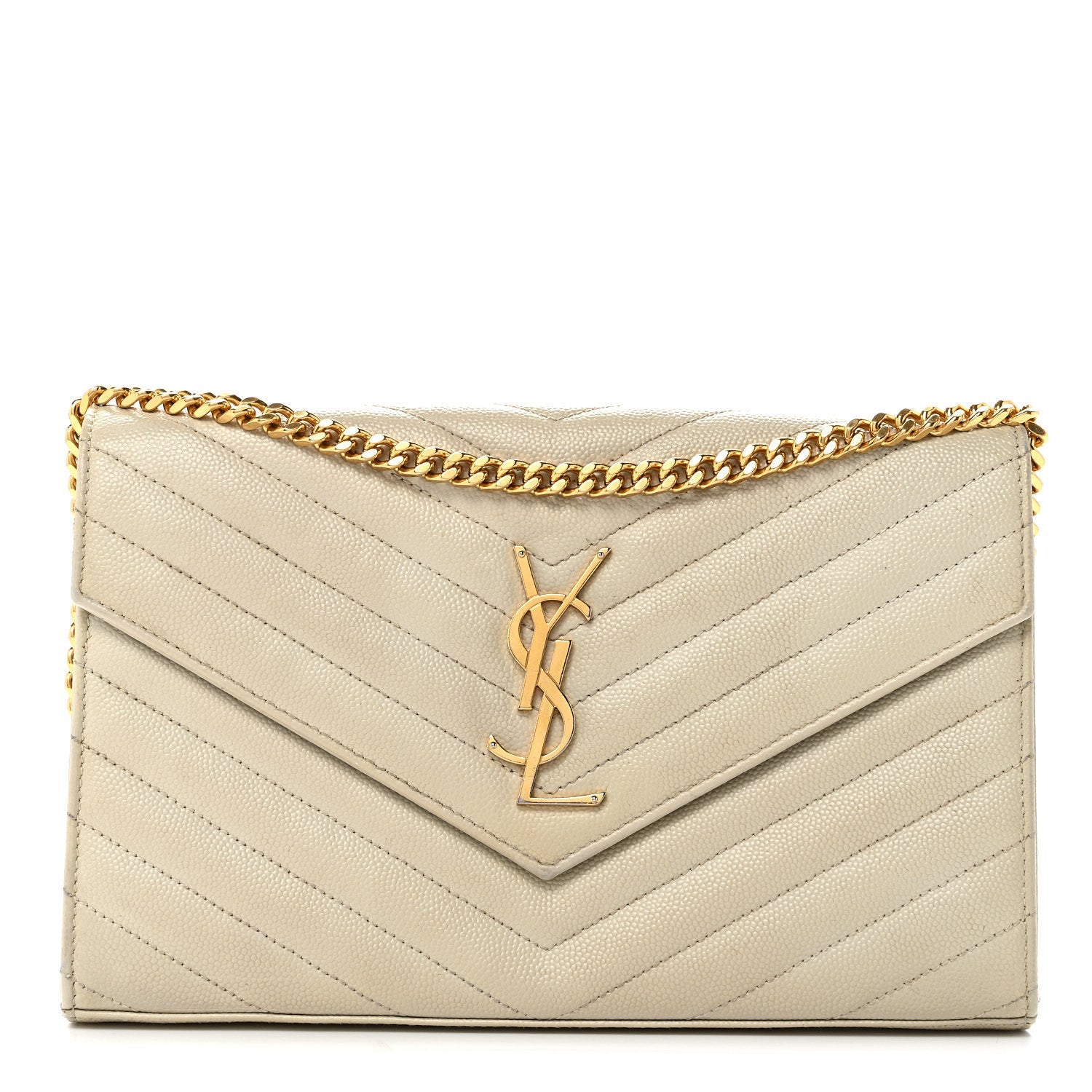Grain De Poudre Matelasse Chevron Monogram Chain Wallet Crema Soft