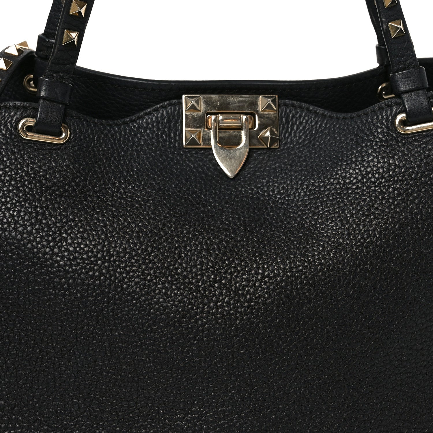 Pebbled Calfskin Medium Rockstud Tote Black