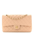Caviar Quilted Medium Double Flap Beige