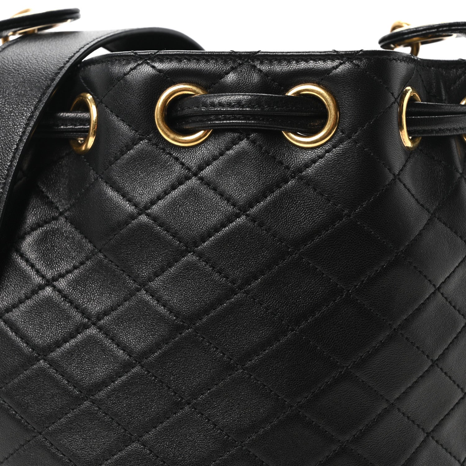 Lambskin Carre Quilted Small Cassandre Bucket Bag Black