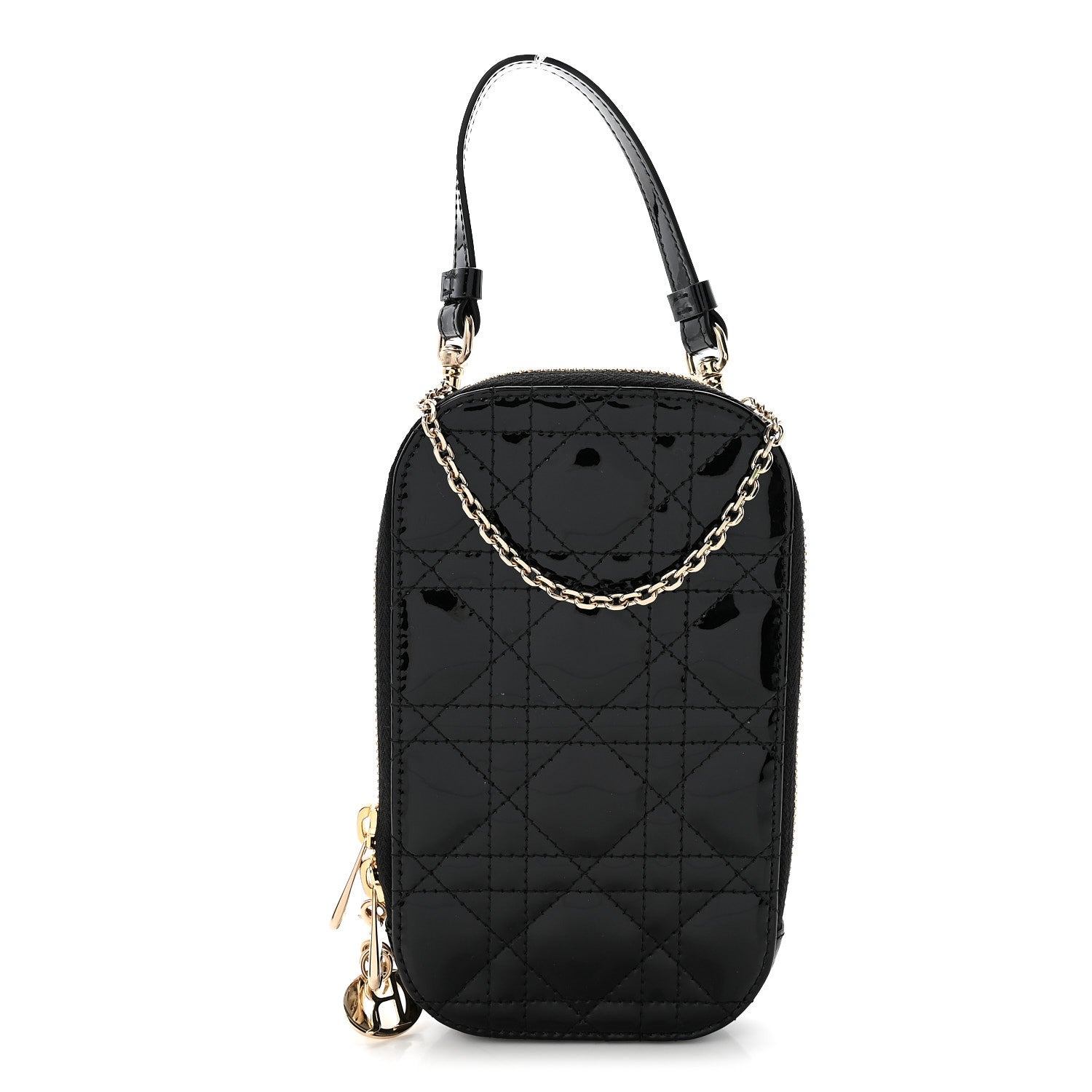 Patent Cannage Lady Dior Phone Holder Black