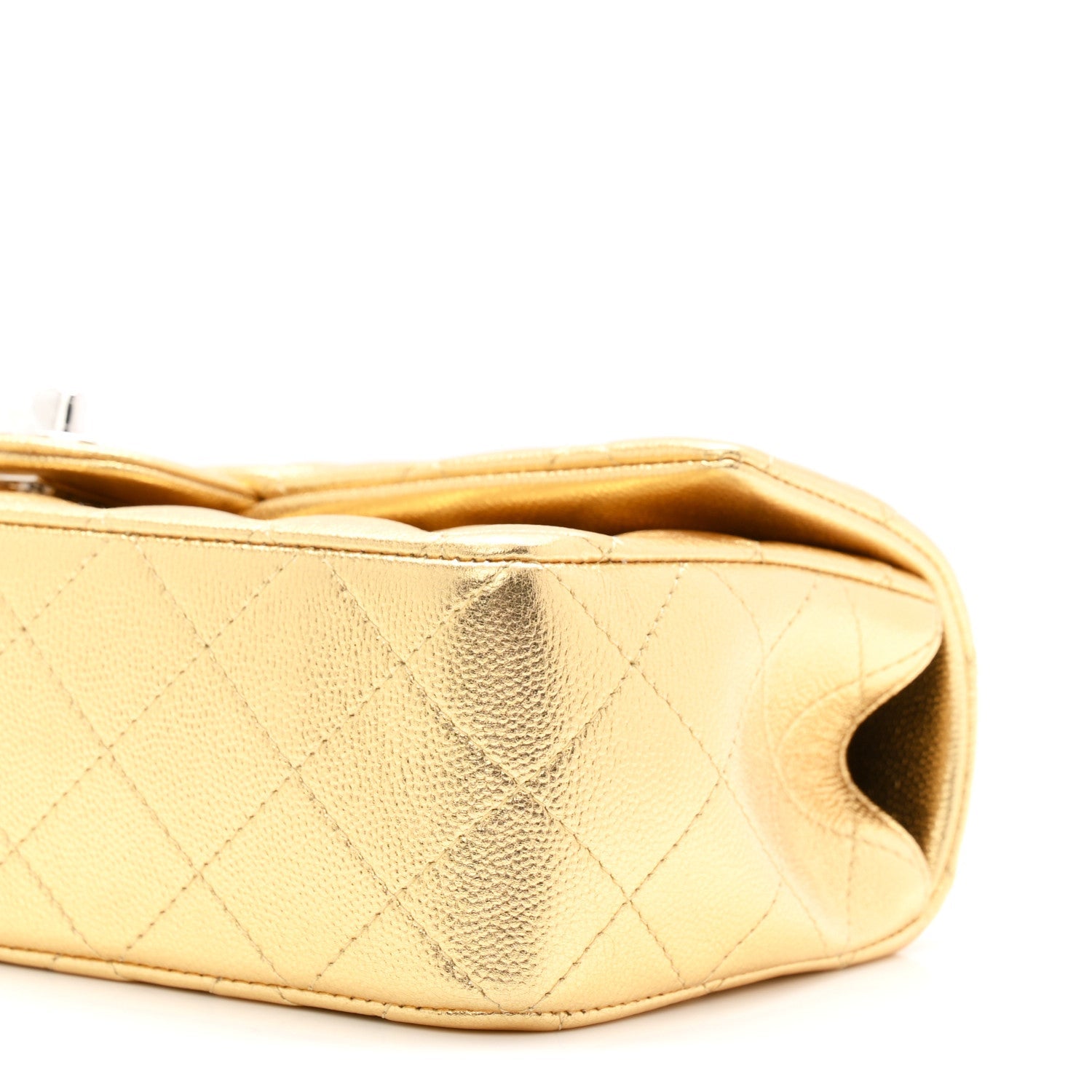 Metallic Caviar Quilted Top Handle East West Flap Gold
