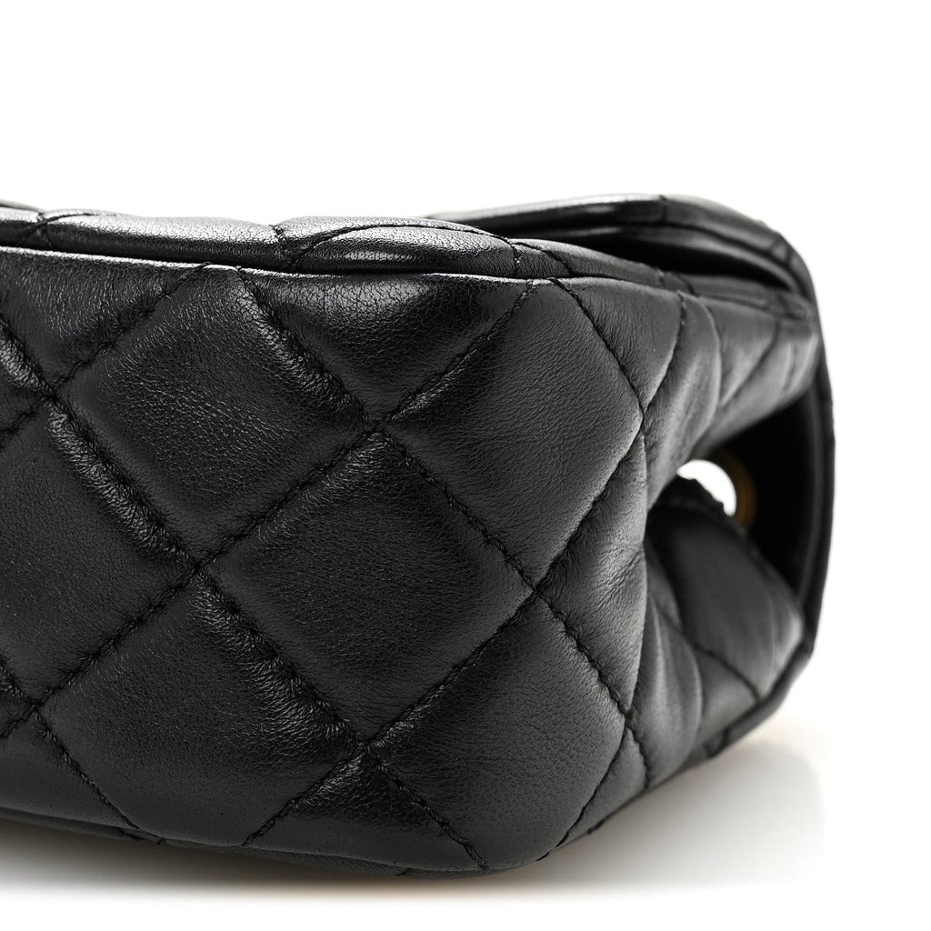 Lambskin Quilted Mini Rectangular Pearl Crush Flap Black