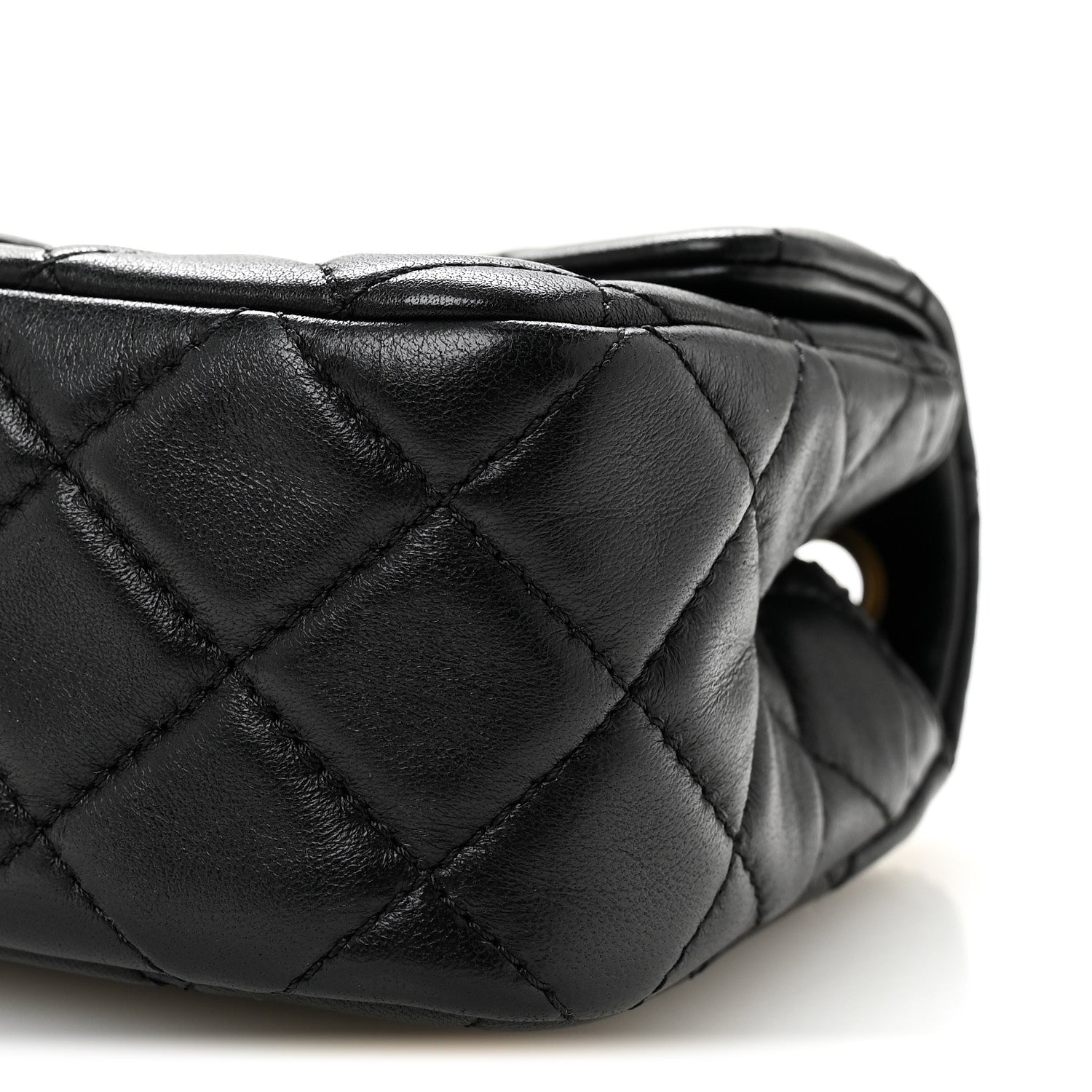 Lambskin Quilted Mini Rectangular Pearl Crush Flap Black