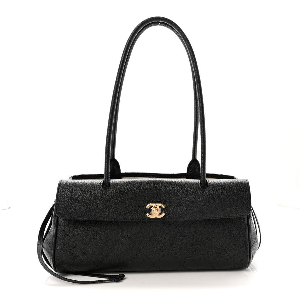 Grained Calfskin Stitched Urban Essentials Small Shopping Bag Black