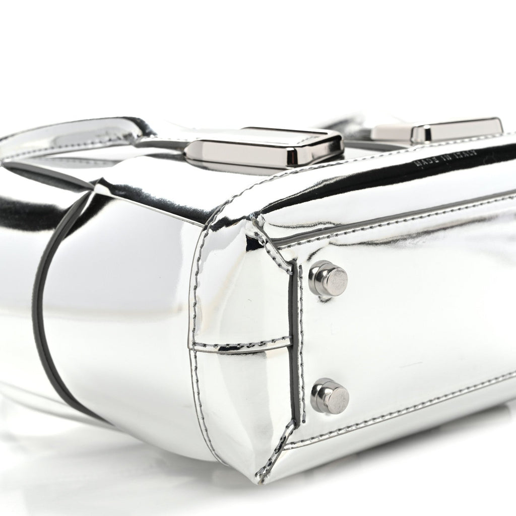Mirror Laminated Nappa Maxi Intrecciato Mini Arco  Silver