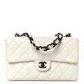 Caviar Quilted Tortoise Medium Single Flap White